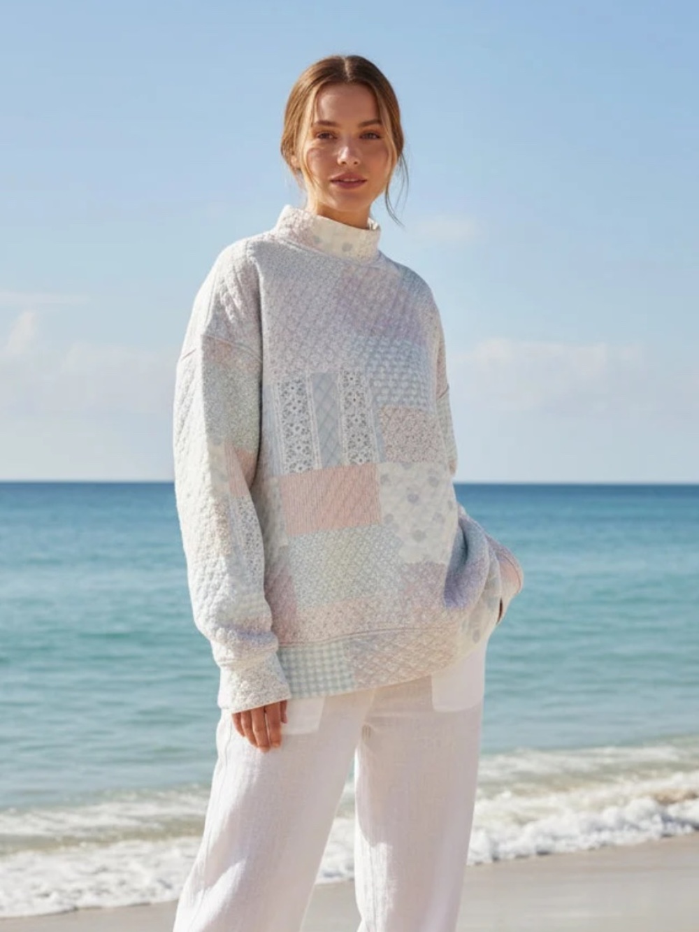 Last 1! NWT Shades Of Blue Quilted Pastel Mock Neck Sweatshirt